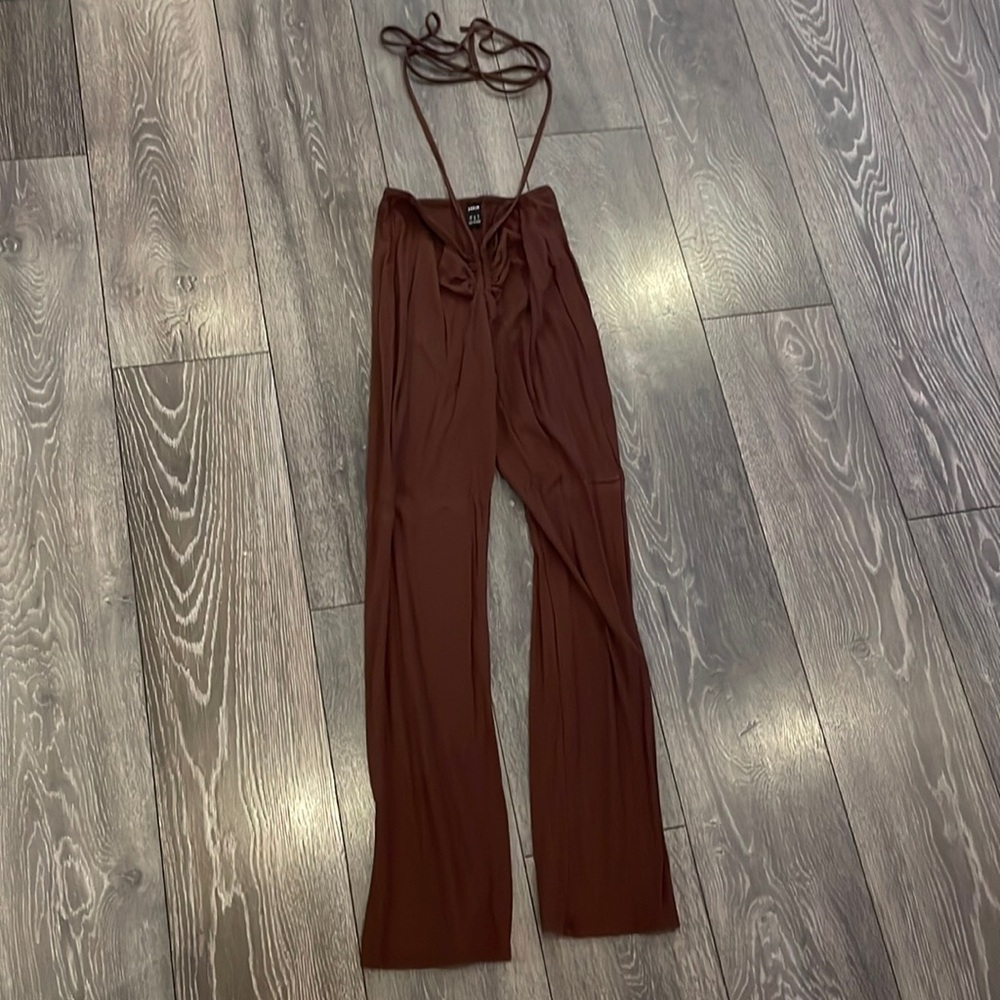 SHEIN Chocolate Ribbed tie up pant
